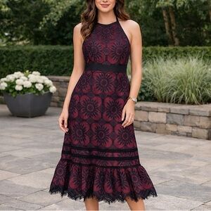 Banana Republic Floral Black and Burgundy Cocktail Dress